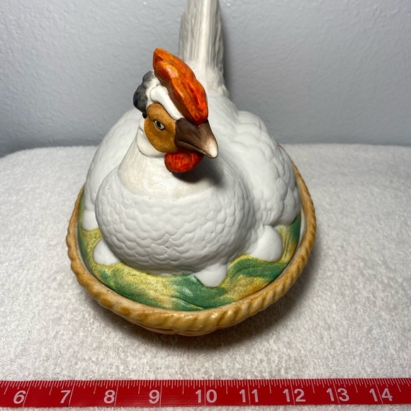 Antique Staffordshire Bisque Porcelain Hen Chicken on Nest Sitting on Eggs Bowl - Picture 10 of 10